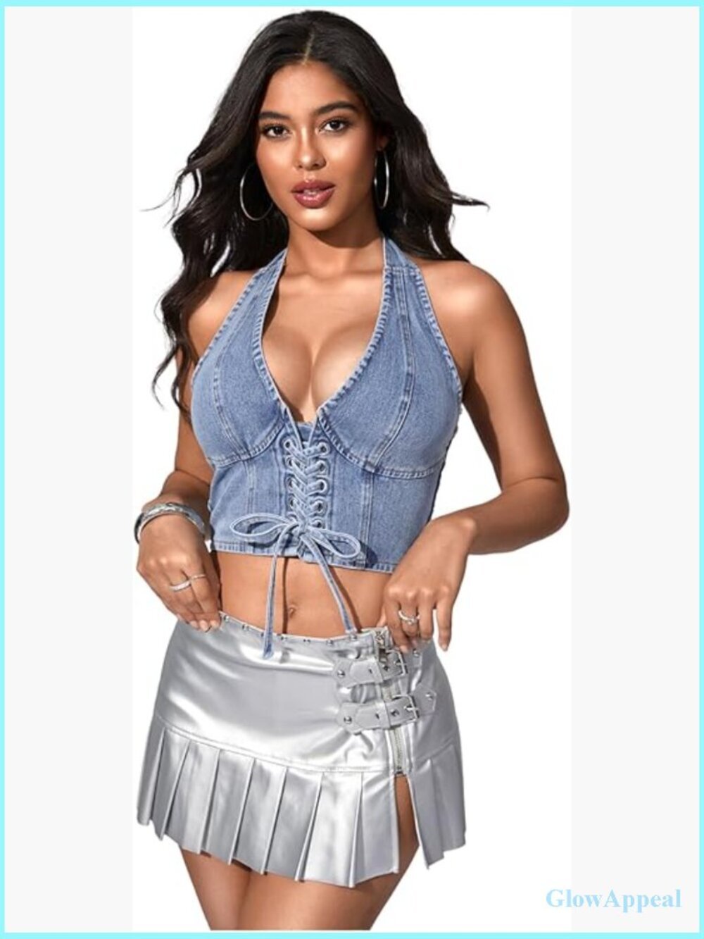 Women's Denim Corset Top Jean Halter Crop Top Lace Up Y2K Vest Top